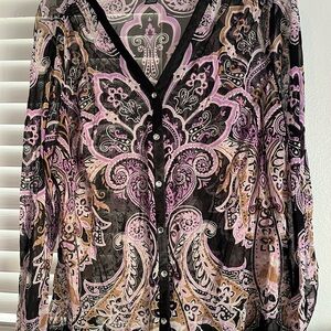 INC International Concepts Sheer Paisley Blouse - Pink, Black, and Gold